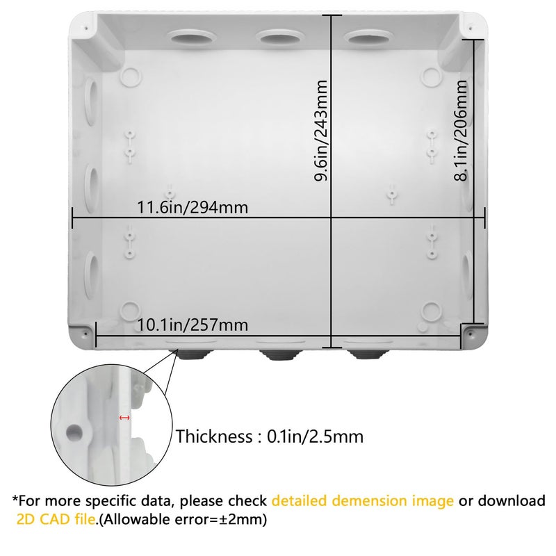 LeMotech ABS Plastic Dustproof Waterproof IP65 Junction Box Universal Electrical Project Enclosure White 11.8 x 9.8 x 4.7 inch (300 x 250 x 120 mm) - Image 3
